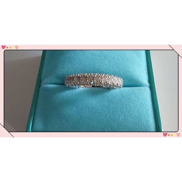 3 Ct. Round Genuine Diamond Simulant All Over Pave Studded Eternity Band Ding #8 - Picture 2 of 5